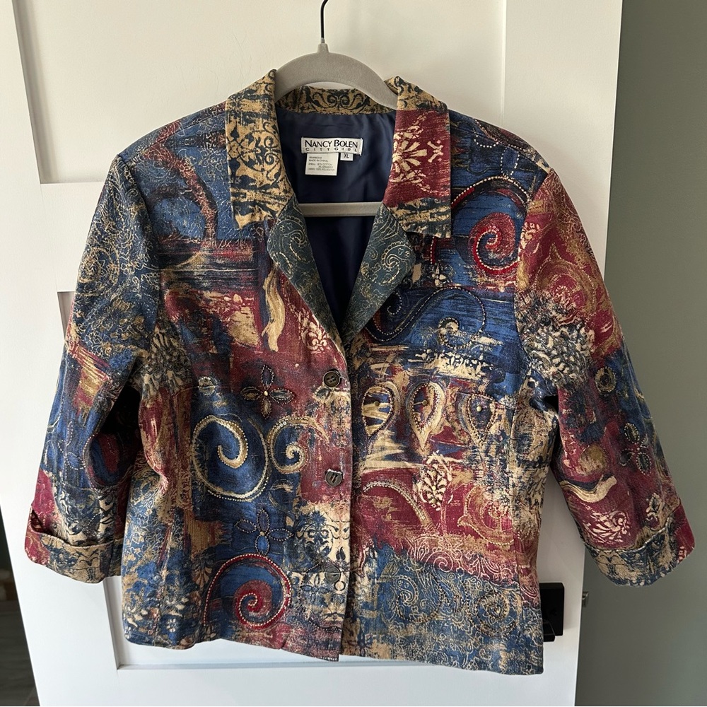 Nancy Bolen City Girl Beaded Sequined Button Front Jacket Womens XL Fall